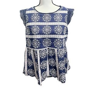 Embroidered Top Blue & White Floral Skies are Blue Large